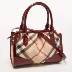 Pre Owned Burberry Burgundy/Beige Nova Check PVC Barrel Bowling Bag
