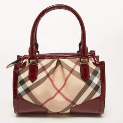 Pre Owned Burberry Burgundy/Beige Nova Check PVC Barrel Bowling Bag