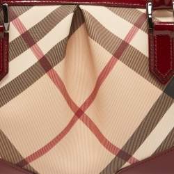 Pre Owned Burberry Burgundy/Beige Nova Check PVC Barrel Bowling Bag