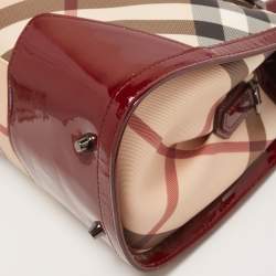 Pre Owned Burberry Burgundy/Beige Nova Check PVC Barrel Bowling Bag