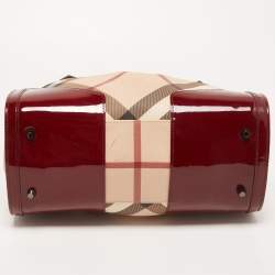 Pre Owned Burberry Burgundy/Beige Nova Check PVC Barrel Bowling Bag