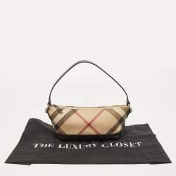 Burberry Black/Beige Nova Check PVC and Glossy Leather Pochette Bag