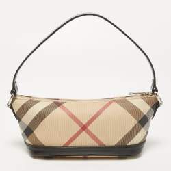 Burberry Black/Beige Nova Check PVC and Glossy Leather Pochette Bag