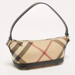 Burberry Black/Beige Nova Check PVC and Glossy Leather Pochette Bag