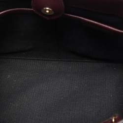 Pre Owned Burberry Burgundy/Beige Leather and House Check Fabric Small Banner Tote