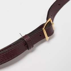 Pre Owned Burberry Burgundy/Beige Leather and House Check Fabric Small Banner Tote