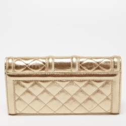 Pre Owned Burberry Gold Quilted Leather Flap Continental Wallet