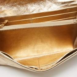 Pre Owned Burberry Gold Quilted Leather Flap Continental Wallet