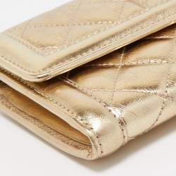 Pre Owned Burberry Gold Quilted Leather Flap Continental Wallet