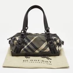 Pre Owned Burberry Black Beat Check Nylon and Patent Leather Buckle Satchel