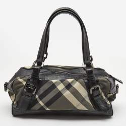 Pre Owned Burberry Black Beat Check Nylon and Patent Leather Buckle Satchel