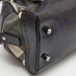 Pre Owned Burberry Black Beat Check Nylon and Patent Leather Buckle Satchel