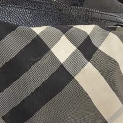 Pre Owned Burberry Black Beat Check Nylon and Patent Leather Buckle Satchel