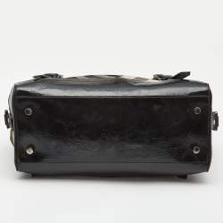 Pre Owned Burberry Black Beat Check Nylon and Patent Leather Buckle Satchel