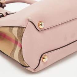 Pre Owned حقيبة يد توتس بربري بانير قماش كاروهات هاوس وجلد أسود/ بيج صغيرة