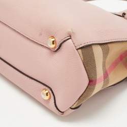 Pre Owned حقيبة يد توتس بربري بانير قماش كاروهات هاوس وجلد أسود/ بيج صغيرة