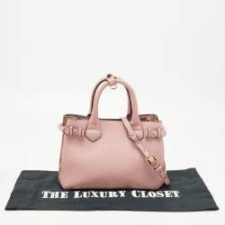 Pre Owned حقيبة يد توتس بربري بانير قماش كاروهات هاوس وجلد أسود/ بيج صغيرة