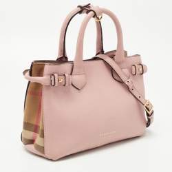 Pre Owned حقيبة يد توتس بربري بانير قماش كاروهات هاوس وجلد أسود/ بيج صغيرة