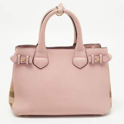 Pre Owned حقيبة يد توتس بربري بانير قماش كاروهات هاوس وجلد أسود/ بيج صغيرة