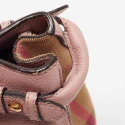 Pre Owned حقيبة يد توتس بربري بانير قماش كاروهات هاوس وجلد أسود/ بيج صغيرة