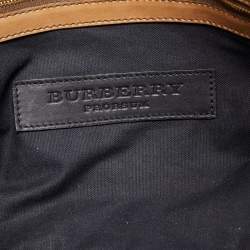 Pre Owned Burberry Beige House Check Canvas and Leather Pleated Studded Hobo
