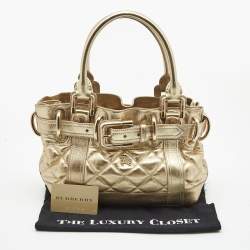 Pre Owned Burberry Gold Quilted Glossy Leather Beaton Tote