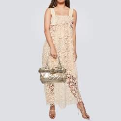 Pre Owned Burberry Gold Quilted Glossy Leather Beaton Tote