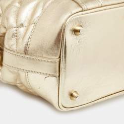 Pre Owned Burberry Gold Quilted Glossy Leather Beaton Tote