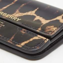 Pre Owned Burberry Black/Brown Leopard Print Leather Jody Chain Card Case