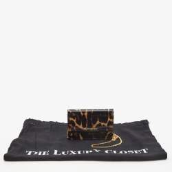 Pre Owned Burberry Black/Brown Leopard Print Leather Jody Chain Card Case