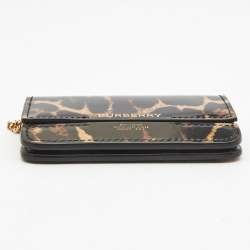 Pre Owned Burberry Black/Brown Leopard Print Leather Jody Chain Card Case