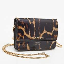 Pre Owned Burberry Black/Brown Leopard Print Leather Jody Chain Card Case