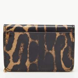 Pre Owned Burberry Black/Brown Leopard Print Leather Jody Chain Card Case