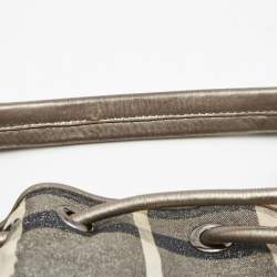 Pre Owned Burberry Metallic/Grey Beat Check Canvas and Leather Drawstring Hobo