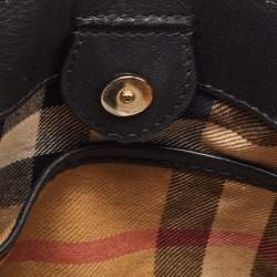Pre Owned حقيبة يد توتس بربري بانير قماش كاروهات هاوس وجلد أسود/ بيج صغيرة