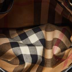 Pre Owned حقيبة يد توتس بربري بانير قماش كاروهات هاوس وجلد أسود/ بيج صغيرة