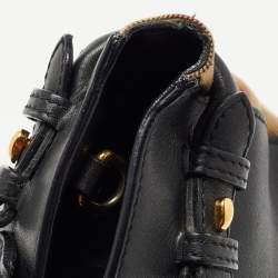 Pre Owned حقيبة يد توتس بربري بانير قماش كاروهات هاوس وجلد أسود/ بيج صغيرة