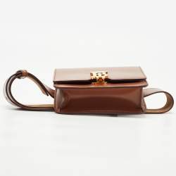 Pre Owned Burberry Brown Leather Mini TB Belt Bag