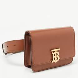 Pre Owned Burberry Brown Leather Mini TB Belt Bag