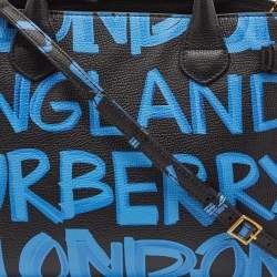Pre Owned Burberry Black/Blue Leather Medium Graffiti Banner Tote