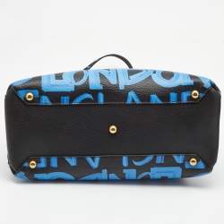 Pre Owned Burberry Black/Blue Leather Medium Graffiti Banner Tote