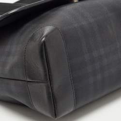 Pre Owned Burberry Black Beat Check Coated Canvas and Leather Flap Shoulder Bag