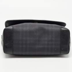 Pre Owned Burberry Black Beat Check Coated Canvas and Leather Flap Shoulder Bag