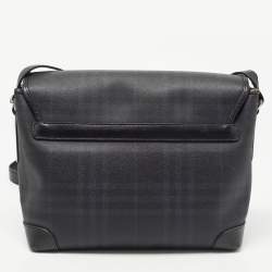 Pre Owned Burberry Black Beat Check Coated Canvas and Leather Flap Shoulder Bag