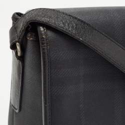 Pre Owned Burberry Black Beat Check Coated Canvas and Leather Flap Shoulder Bag