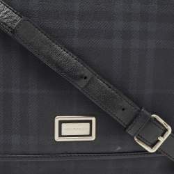 Pre Owned Burberry Black Beat Check Coated Canvas and Leather Flap Shoulder Bag