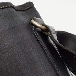 Pre Owned Burberry Black Beat Check Coated Canvas and Leather Flap Shoulder Bag