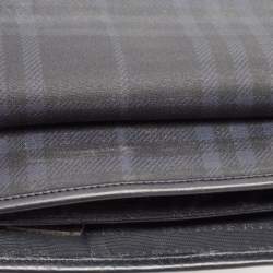 Pre Owned Burberry Black Beat Check Coated Canvas and Leather Flap Shoulder Bag