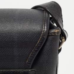 Pre Owned Burberry Black Beat Check Coated Canvas and Leather Flap Shoulder Bag