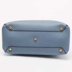 Pre Owned Burberry Blue Leather and House Check Canvas Medium Banner Tote